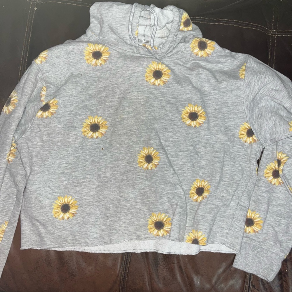 Sunflower Print Gray Hoodie